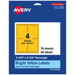 Avery Bright Yellow Paper Labels, 4.75" x 3.75" Rectangle