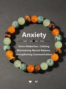 Natural Tiger Eye Agate Gemstone Beaded Bracelet, Boho Style Bracelet, Spiritual Jewelry to Cure Anxiety, Chakra Aligning, Unisex Chakra Balance Gift with Mystic Energy, Chakra Balancing, Healing Properties