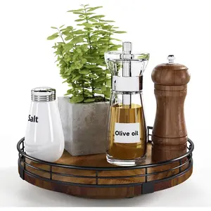 9" Round Walnut Wooden Lazy Susan Turntable Rotating Storage Organizer for Cabinet Dining Table Pantry Kitchen Countertop Cupboard Home Decor