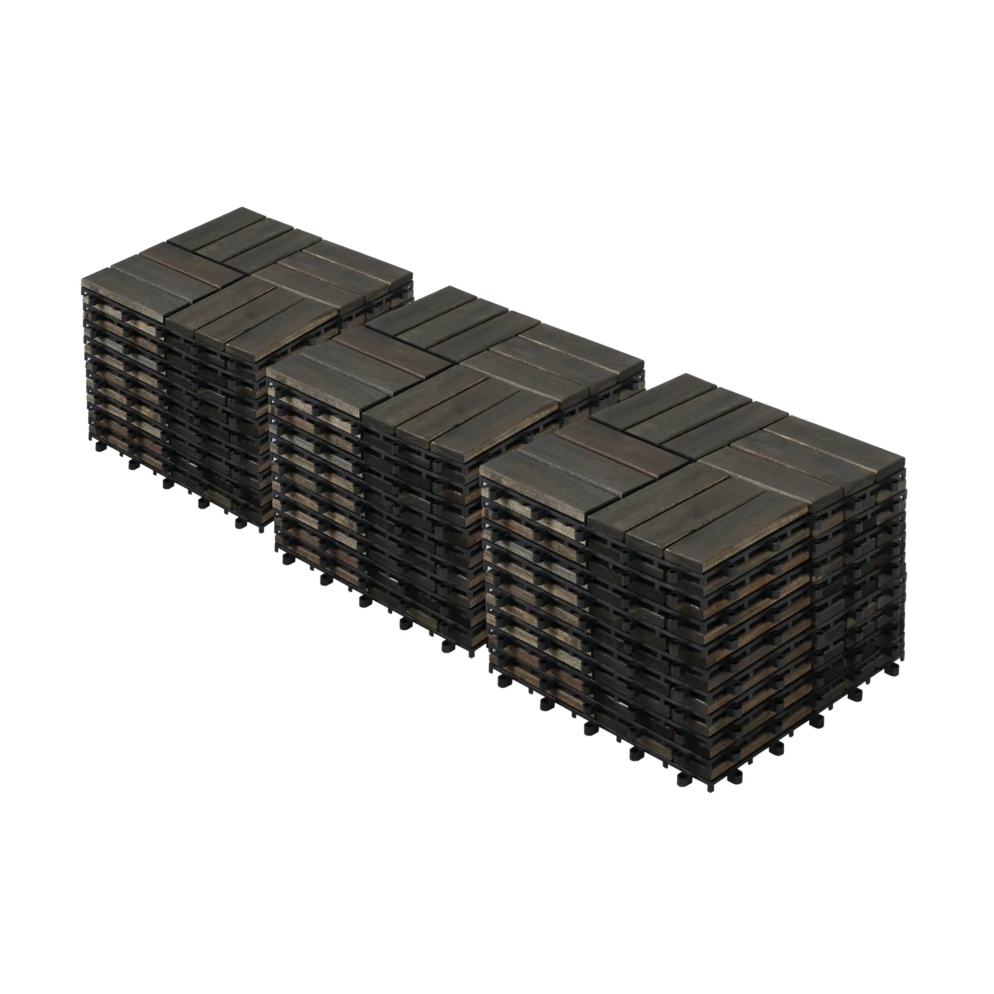Dark Brown Acacia Wood Interlocking Deck Tiles - 30 PCS 12in x 12in Checker Pattern, 0.75in, Anti-Mildew, Waterproof Outdoor Flooring with Enough Drainage for Patio, Balcony