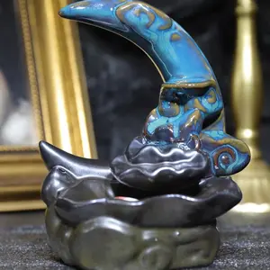 Moon Ceramic Incense Burner waterfall , 1 count ceramic incense holder,creative home decoration,home fragrance accessories (without incense)