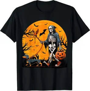 Halloween Dog Skeleton Leads Dog Halloween Dachshund T-Shirt