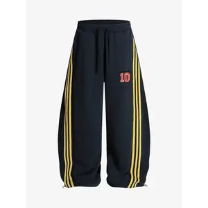 Fleece Vintage Side Stripe Drape Paratrooper Machete Wide Leg Pants - 2488 Casual Sporty