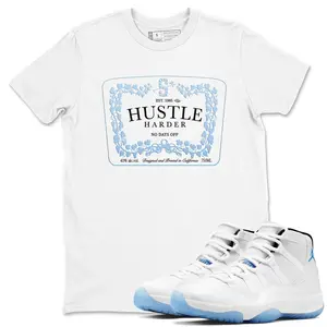 Unisex T-shirt to match Jordan 11 Retro Legend Blue - Hustle Harder. 100% Cotton for Casual Wear. Comfortable Summer Unisex T-Shirt to match Jordan Sneaker. Streetwear Style. urban outfitters