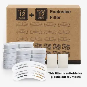 B13 Cat Drinking Fountain Filter Replacement Parts - 12 sets of filter kits and 12 sets of sponge kits. Only applicable to B13 plastic material cat drinking fountain products,Not for Other Brands of Products，Not Include Cat Fountain