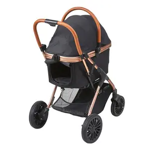 Pet Stroller, 4 Wheels Dog Stroller Rotate with Brakes, 66 lbs Weight Capacity, Puppy Stroller with Detachable Carrier, Storage Basket and Pet Pad, for Small to Medium Sized Dogs, Black