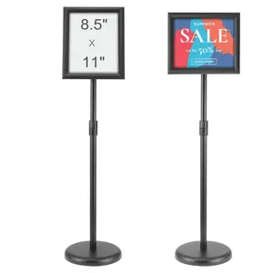 VEVOR Pedestal Sign Holder, 8.5 x 11 Inch Vertical and Horizontal Adjustable Poster Stand, Heavy-Duty Floor Standing Sign Holder with Round Base for Display, Advertisement, and Outdoor, Black