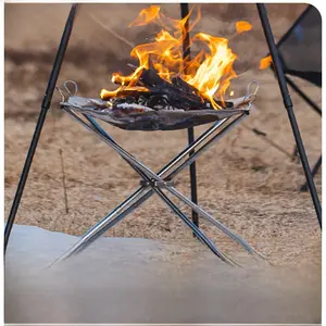 Outdoor Stainless Steel Folding Fire Pit Portable Camping Heating Rack Camping Fire Rack BBQ Rack Campfire Rack