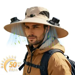 Big Brimmed Sun Hat Solar Fisherman Hat Solar Bucket Hat for Mens Outdoor Camping Hiking Portable Fan Sun Protection Hat Father's Day Gift Outdoor Fishing Hat Sunscreen Leisure Hat