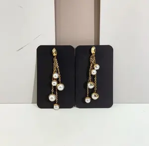 Pre-owned Dior Gold Tone Multi Chain Pearl Drop Earrings a9008
