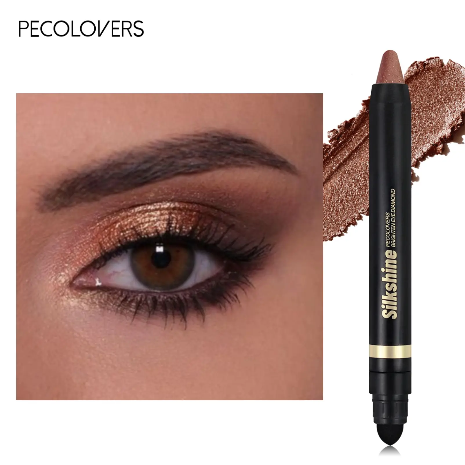 Dual-Head Glitter Multichrome Eyeshadow Stick - Double Ended Eyeshadow, Shimmering & Matte Finish, Earth Brown Gradient, Waterproof, Long-Lasting Eye Brightening Makeup, Glitter Duochrome Eyeshadow, Glitter Eyeshadows