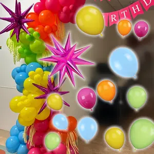 Colorful Balloon Arch Kit, 105 Pieces Summer Tropical Balloon Garland Kit, Rose Red Green Orange Yellow Latex Balloon Arch for Beach Hawaiian Luau Aloha Tropical Theme Birthday Decoration Pool BBQ Party Supplies