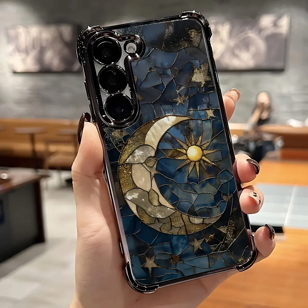 Feelin Sun Blue Moon Smartphone Casing - Lightweight Protective Cover, Durable Cellphone Shell, Shockproof Transparent TPU Soft Back Accessory for Samsung Galaxy S25, S24, S24 Ultra, S23, S22 FE Ultra Plus 4G/5G Devices