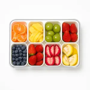 Snackle Box Container Portable Snack Organizer with Lid & Handle 8 Divided Compartments for Kids Candy Fruit Nuts Veggies Road Trips Beach Picnic Party Travel 1 Pack ware tubber meal prep supplies kitchen plate