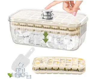 Ice Cube Tray with Lid and Bin, 2 Packs Food-grade and Easy Release Ice Trays for Freezer with Lid and Bin, 64 Pcs Ice Trays for Freezer Ice Cube Mold for Freezer Chilling Drinks Coffee Juice (White)