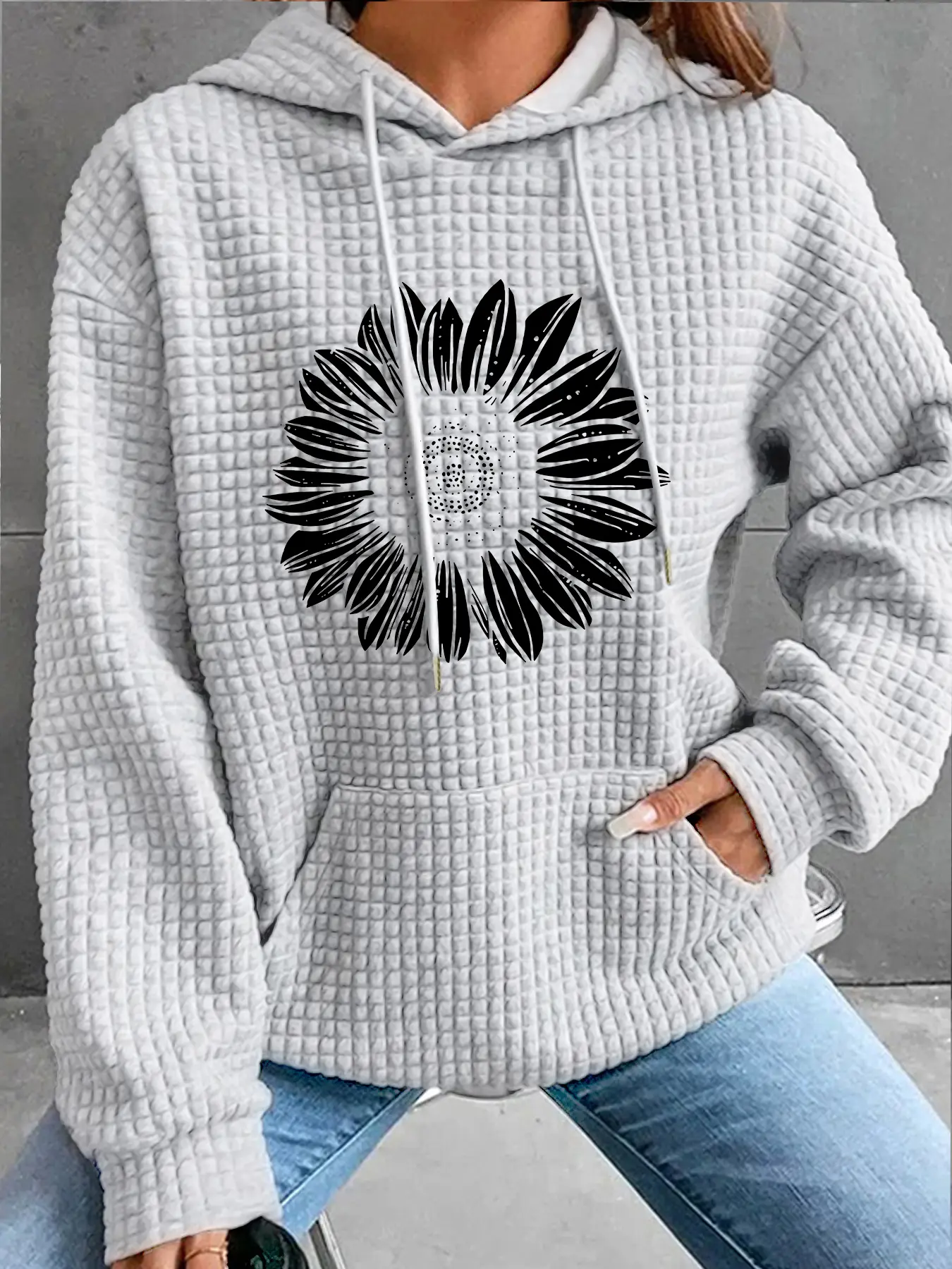Women's Trendy Sunflower Hoodie, Long Sleeve Pocket Hooded Sweatshirt, Fall Winter Casual Top, Comfortable Warm Clothing