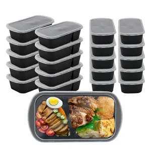20-Pack 2-Compartment Food Containers, 33oz/500-1000ml Leakproof BPA-Free Stackable Reusable Bento Lunch Boxes with Lids, Microwavable Freezer & Dishwasher Safe Black Food Storage Containers, Food Container