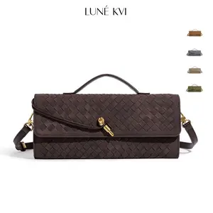 LUNÉ KVI Best-Selling Vintage Rectangular Suede Woven bag Clutch Purse Elegant Evening Bag, Fashionable and Versatile Handbag/Shoulder Bag Women's Matte Leather Crossbody Bag