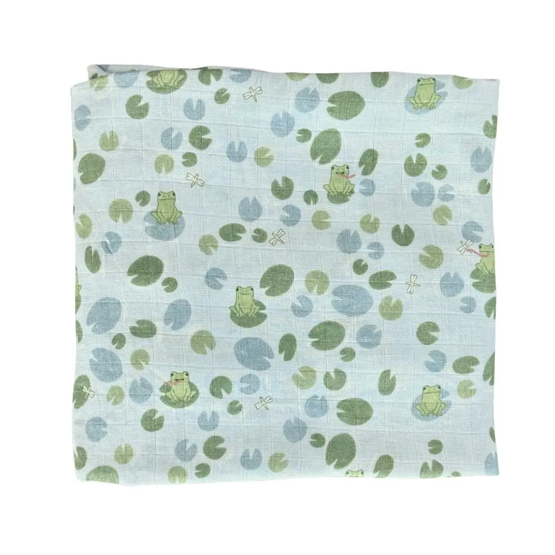 Bamboo Muslin Swaddle Blanket - Ribbits by the Pond