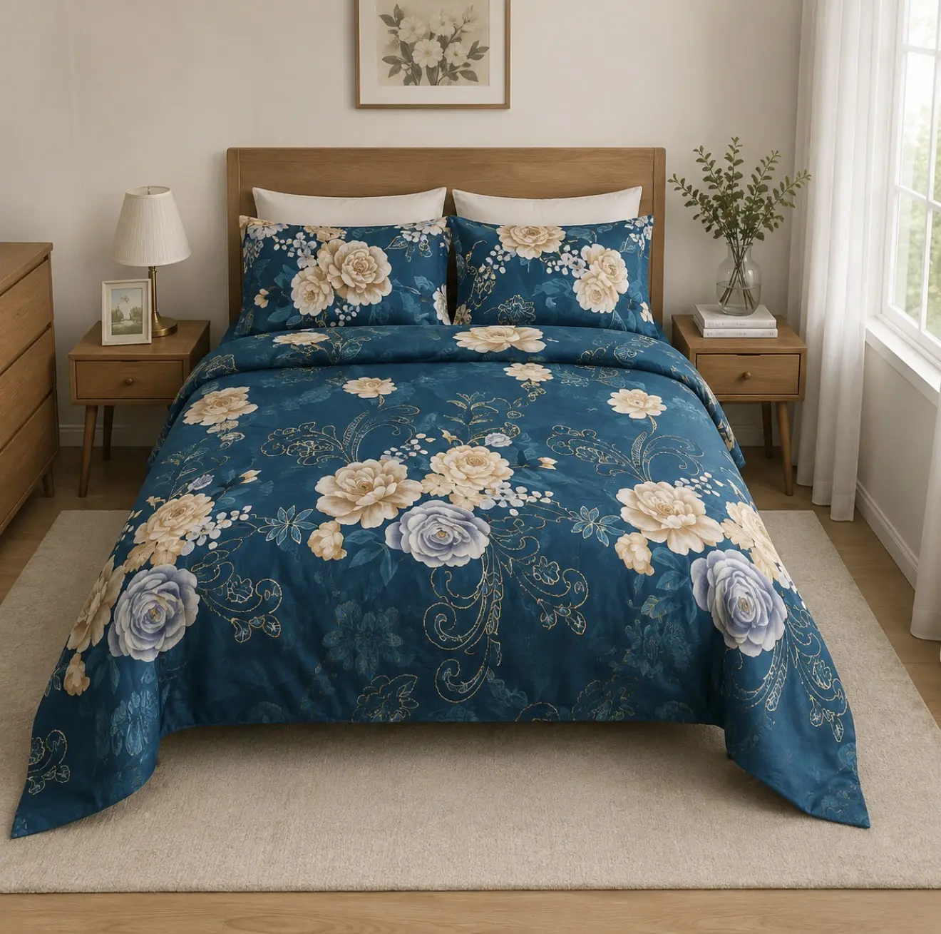 Queen 6 Piece Deep Pocket Microfiber Sheet Set Blue Floral