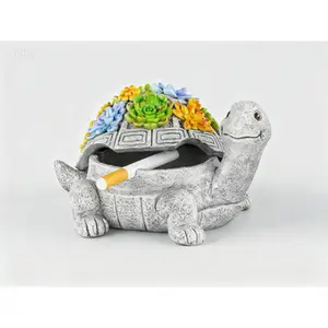 Smokeless Waterproof Ashtray with Lid, Cute Turtle Decor Resin Tray for Cigarettes, Outdoor Indoor Use Home Office Patio Porch, Reusable Leakproof Ash Catcher
