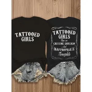 Bold Graphic Tee With Tattooed Sarcasm And Inappropriate Thoughts In Soft Cotton Short Sleeve Round Neck Design For Women
