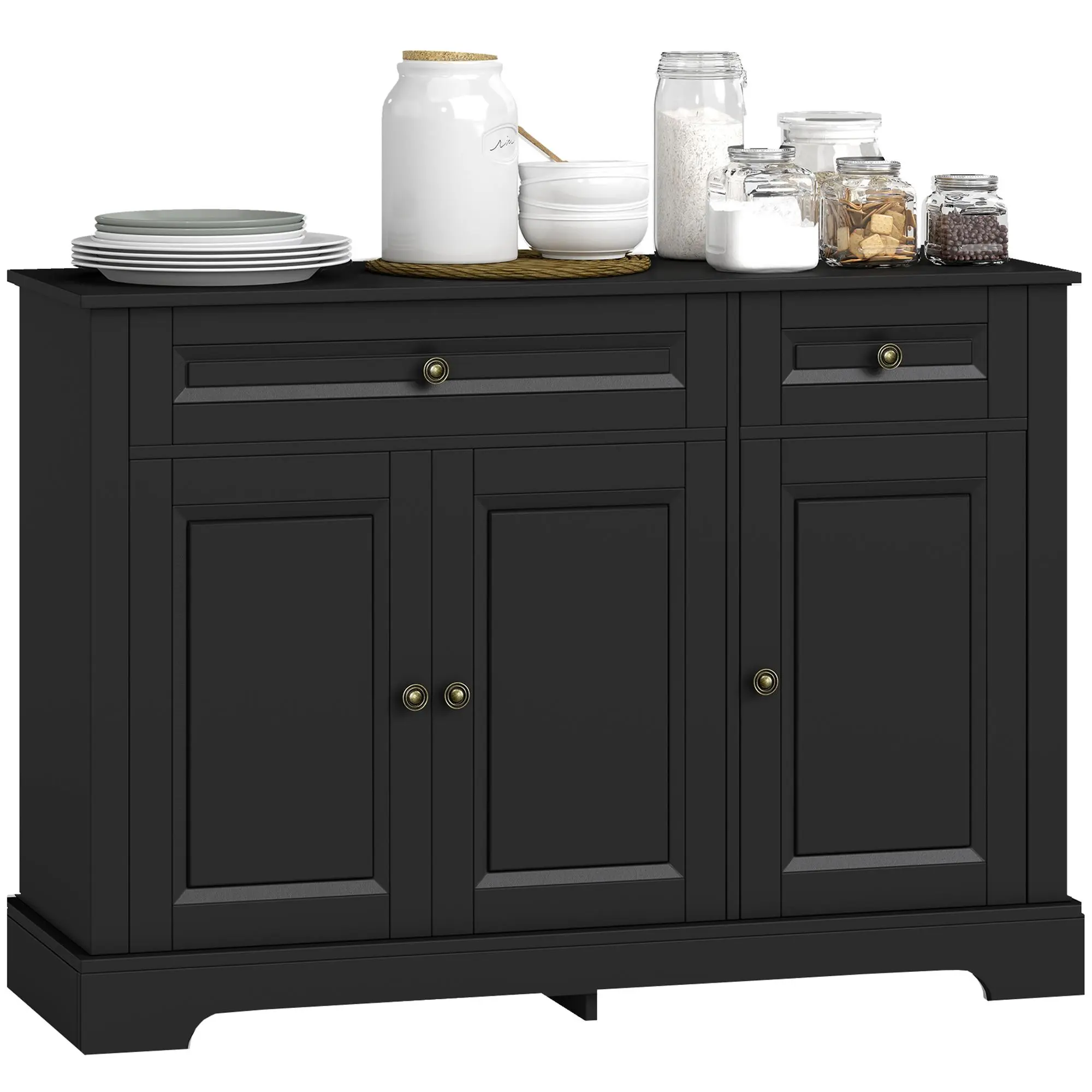 45.25-Inch Console Cabinet, Adjustable Shelves Cabinet with Built-In Hidden Storage Behind Recessed Doors for Cooking Utensils in Dining Room, Hallway, Adjustable Shelves Cabinets, Built-In Storage Cabinets
