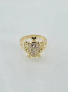 14k Gold Plated Turtle Ring, Unisex Lucky Band, Elegant Glittering Ring, Daily Wear, Vacation, Mother's Day, Perfect Gift, Ocean Full Diamond Design