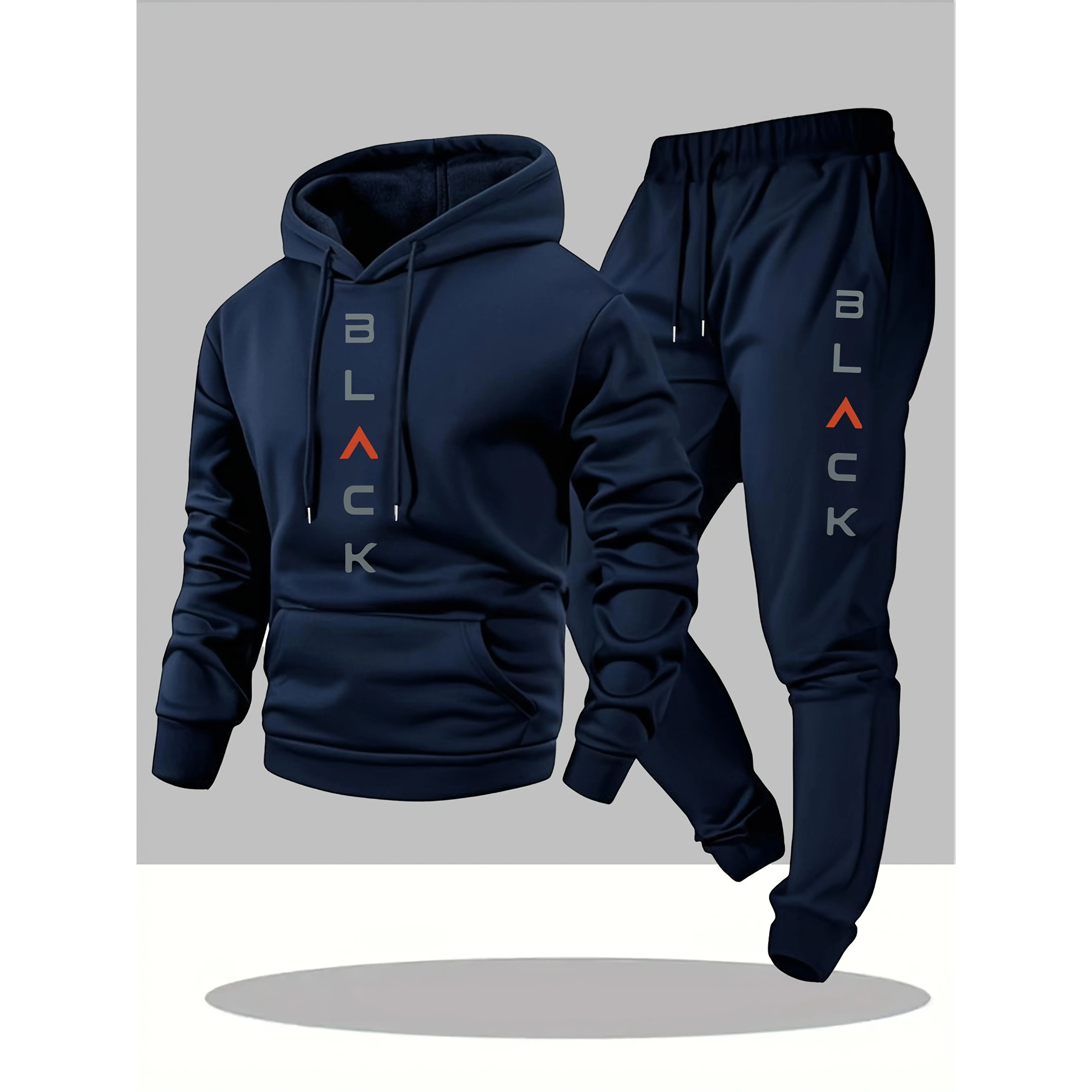 Men's complete outfit: Stylish hooded sweatshirt and jogging pants set with "BLA" print, grey casual street style, long pants and matching hoodie, perfect choice for autumn and winter, comfortable clothing| sportswear, autumn and winter wear, comfortable