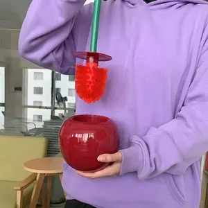 Creative Cherry Toilet Brush with Holder Set, Novelty Bathroom Cleaning Tool, Includes Holder Stand, Fun Design for Home Use
