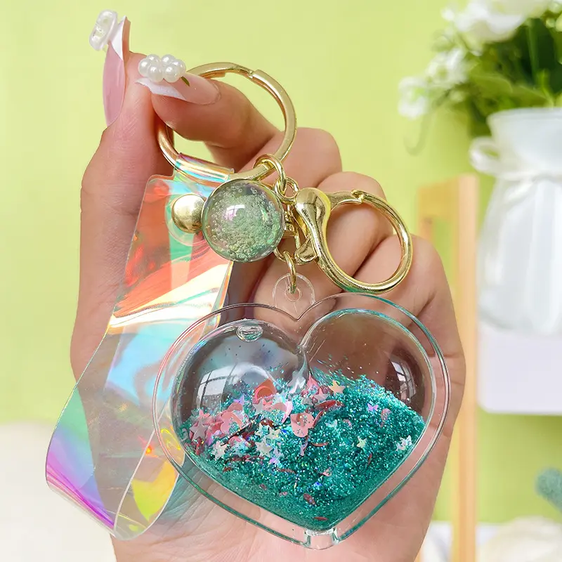 Heart Quicksand Keychain Green