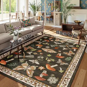 Boho Style Leaf & Butterfly Pattern Rug, 1 Count Non-slip Soft Floor Mat, Decorative Carpet for Home Living Room Bedroom Study Room, Boho Floral Rug