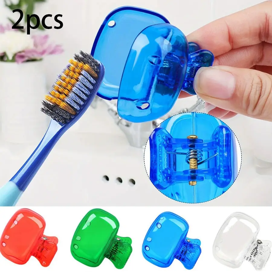 Portable Toothbrush Storage Clips, 2 Pcs Random Color Dustproof Toothbrush Protectors, Travel Toothbrush Holders, Tooth Brush Holder For Travel, Bathroom Supplies, Bathroom Accessory, Toothbrush Holder Set