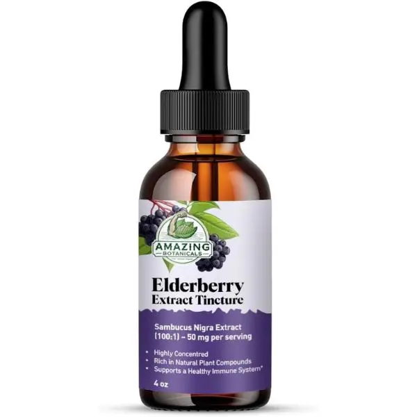 Amazing Botanicals Organic Elderberry Extract 100X Strength Edible Tincture Syrup - 4 Fl Oz Immunity-Boosting Health & Wellness Dietary Supplement