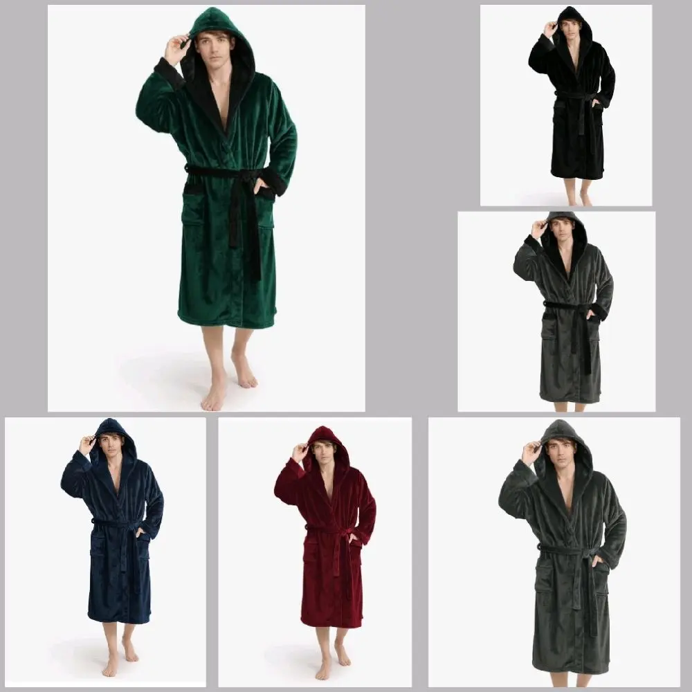 Luxury Mens Robe with Hood, Ultra Cozy Fleece Bathrobe for Men, Plush Hooded Robe with Belt & 2 Pockets