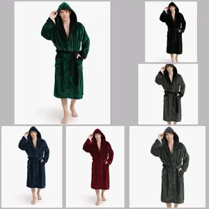 Luxury Mens Robe with Hood, Ultra Cozy Fleece Bathrobe for Men, Plush Hooded Robe with Belt & 2 Pockets