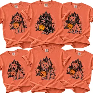 Comfort Colors 50+ Dog Breeds Halloween Shirt, Funny Pumpkin Candy Bucket Dog Tee, Trick or Treat Dog Lover Shirt, Cute Dog Costume Graphic Tee, Unisex Pet Lover Halloween Shirt - AL