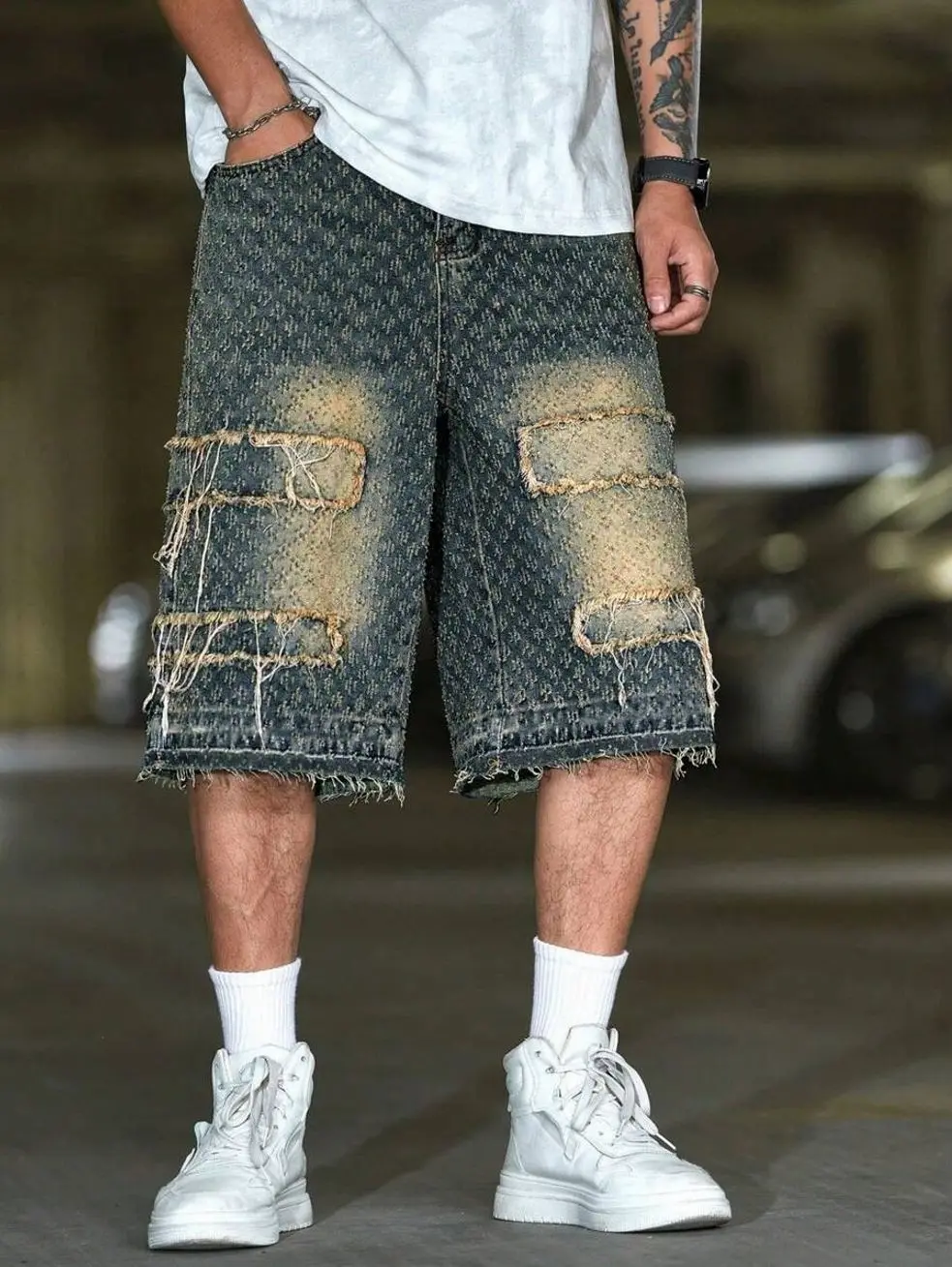 Men’s clothes - Men's Loose Fit Denim Shorts, Faded Casual Jean Shorts, Summer Beach & Streetwear Bottoms vacation outfits men's clothing mens clothing male clothing trending clothes y2k clothing streetwear clothing
