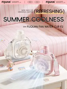 FQUAN BPA-free Tritan, 3-speed portable fan and summer hydration cup, 980 ml/32 oz, 2-in-1 fan bottle, hiking, school, travel, detachable fan, sports bottle with 3-speed fan, leakproof, portable strap