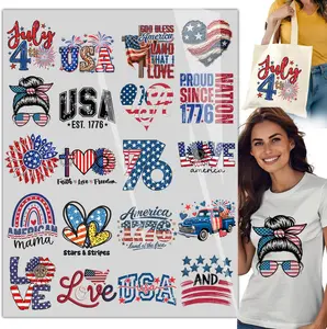20PCS Women Patriotic DTF Heat Transfers – 4th of July USA Iron On Designs for T-Shirts, Independence Day American Flag Heat Press Transfers for Clothing Ready to Press Transfer