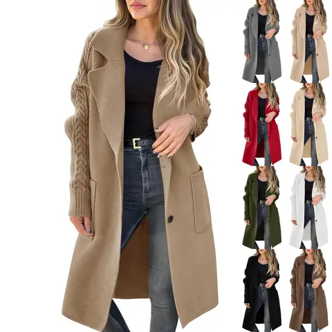 Imily Bela  Womens Long Cardigan Sweaters Chunky Knit Open Front Button Lapel Casual Fall Coatigan Jackets