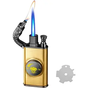 Lighter, Dual Dragon Lighters with Adjusting Tool, Windproof Cool, Refillable Butane Lighter Gifts for Men Friend Indoor(Butane)-Gold Crocodile