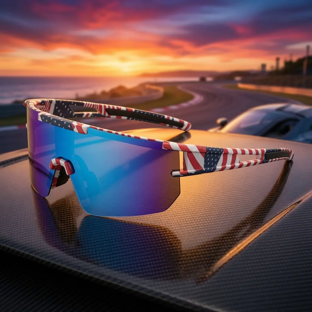 Men's Polycarbonate Sports Eyewear with Patriotic Flag Print, Athletic UV-Protection Sunglasses for 4th of July Parties, Pc Frame homedecor, American Flag Pattern, Beach Days, Sports Eyeglasses,back to school,back to school haul