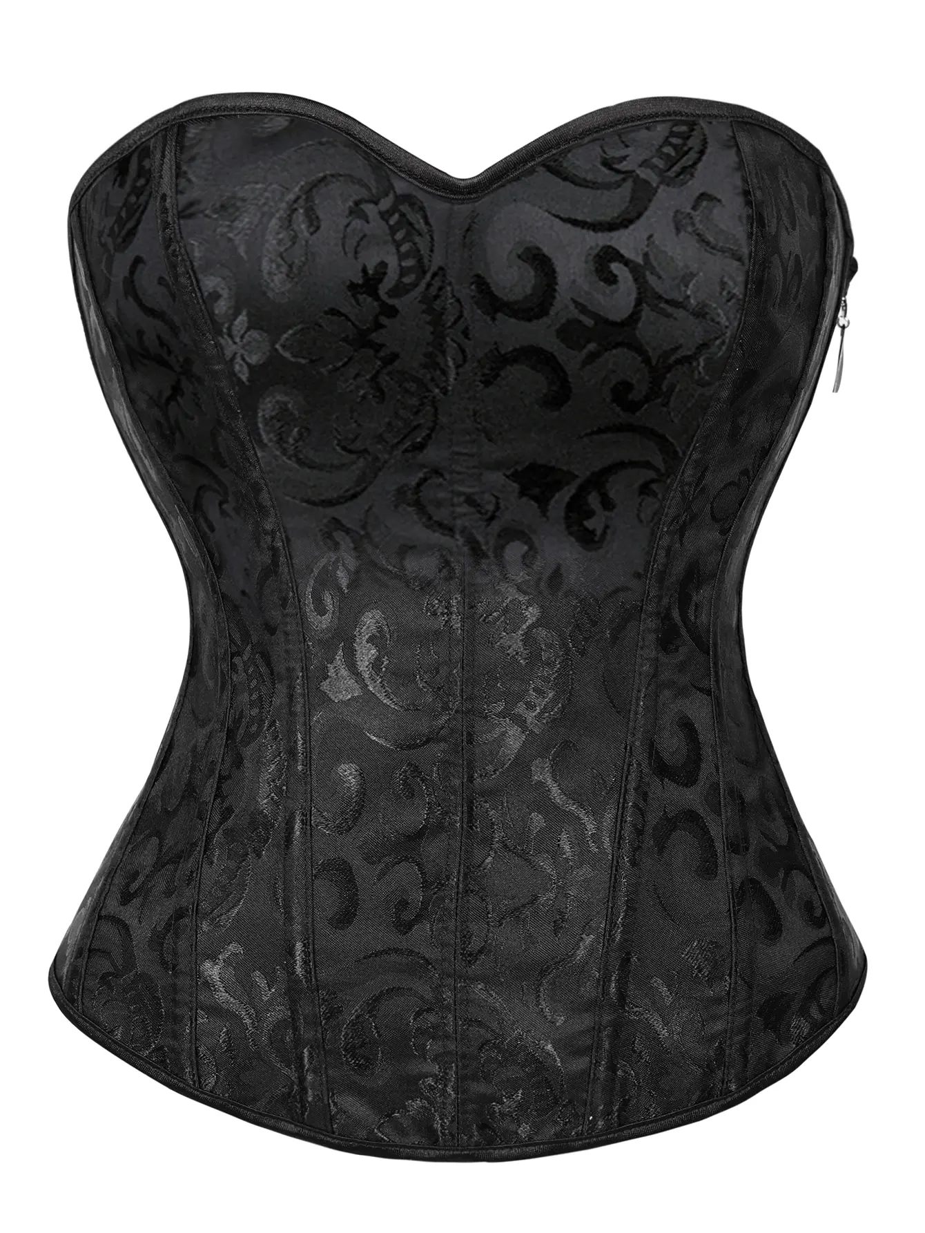 Women's Plus Size Polyester Plain Strapless Jacquard Corset Top - Side Zipper, Back Lace-Up, Adjustable, Tummy Control, Hourglass Fit Waist Cinching, Hand Wash