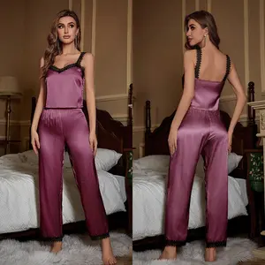 Women's Lace Suspender and Long Pants, Two Pieces Pajama Set for Summer and Autumn, Sexy Attractive and Comfortable