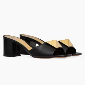 Valentino Garavani Leather Mules One Stud Black Size 38.5