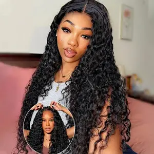 [Glueless Wig] Bling Hair Fashion 34 Inch 6x4 Pre-Cut Deep Glueless Wigs Human Hair   Pre Plucked Lace Closure Wigs for Black Women 180 Density Deep Wave Curly Wig