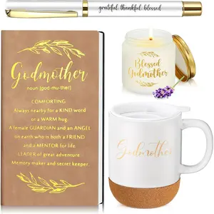 4 Pcs Godmother Gifts from Godchild Godmother Proposal Gift God Mother Cups Journal Scented Candles Ballpoint Pens Mother's Day Gift for God Mom, Godparents Mom Grandmother Grandma