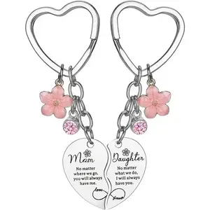 GleamJoy L 2 Pcs Mother Daughter Heart Matching Keyring Keychain Set Gifts For Mom Mothers Day Gifts from Daughter Christmas Gift