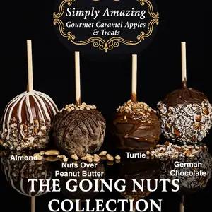 The Going Nuts Gourmet Caramel/Candy Apple Collection 4 pack Almond, Nuts Over Peanut Butter, Turtle, & German Chocolate-GF